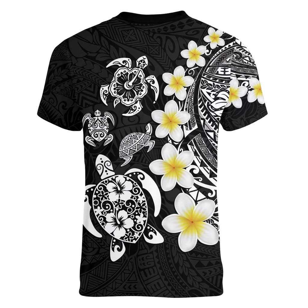 Hawaiian Plumeria Turtles Women V-Neck T-Shirt Polynesian Art Tattoo LT03 - Polynesian Pride