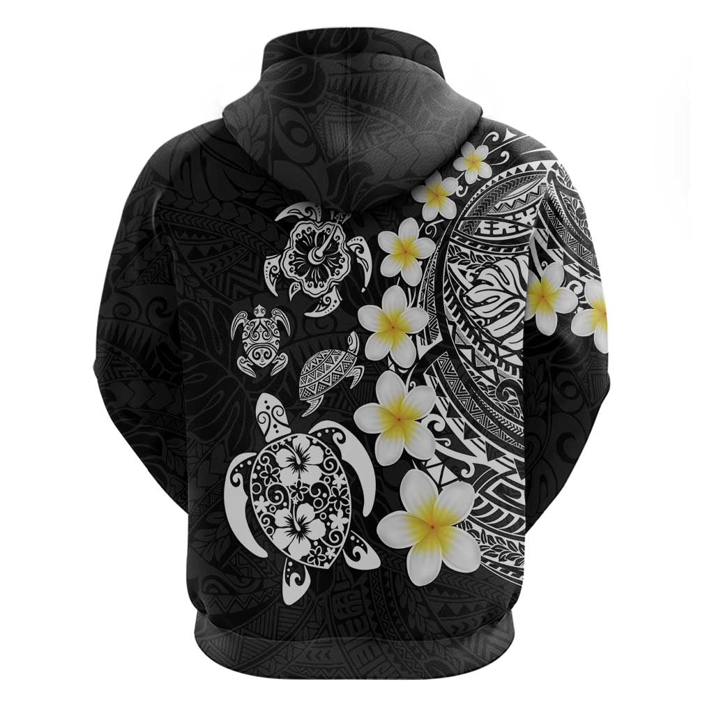 Hawaiian Plumeria Turtles Zip Hoodie Polynesian Art Tattoo