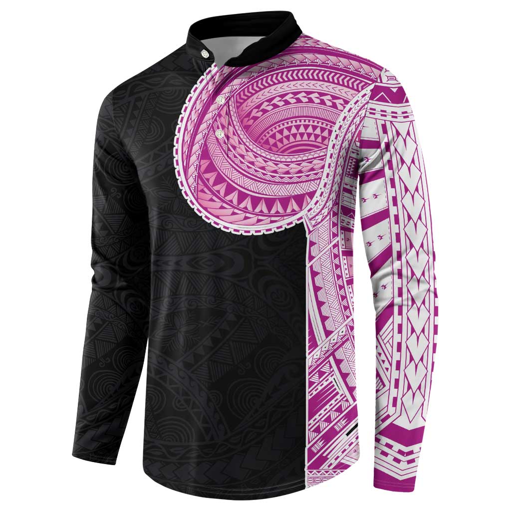 Samoan Art Tattoo Polynesian Pattern Button Sweatshirt Pink Out Color