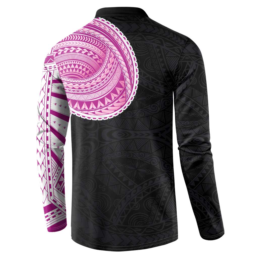 Samoan Art Tattoo Polynesian Pattern Button Sweatshirt Pink Out Color