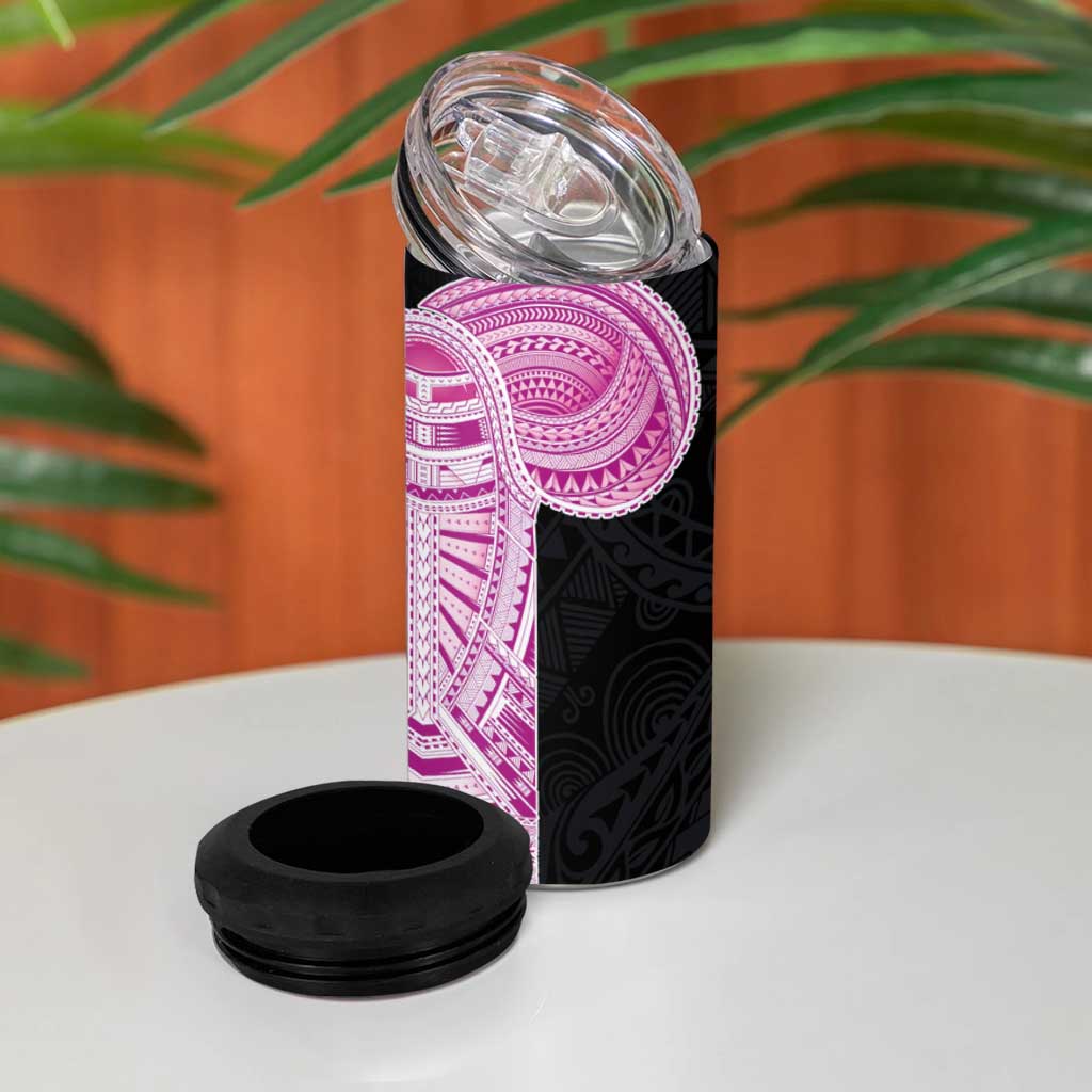 Samoan Art Tattoo Polynesian Pattern 4 in 1 Can Cooler Tumbler Pink Out Color LT03 - Polynesian Pride