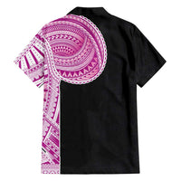 Samoan Art Tattoo Polynesian Pattern Family Matching Long Sleeve Bodycon Dress and Hawaiian Shirt Pink Out Color
