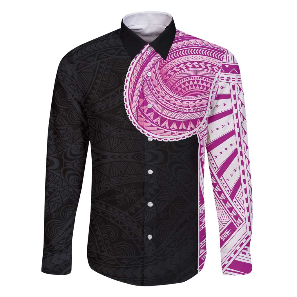 Samoan Art Tattoo Polynesian Pattern Family Matching Long Sleeve Bodycon Dress and Hawaiian Shirt Pink Out Color
