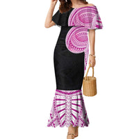 Samoan Art Tattoo Polynesian Pattern Family Matching Mermaid Dress and Hawaiian Shirt Pink Out Color