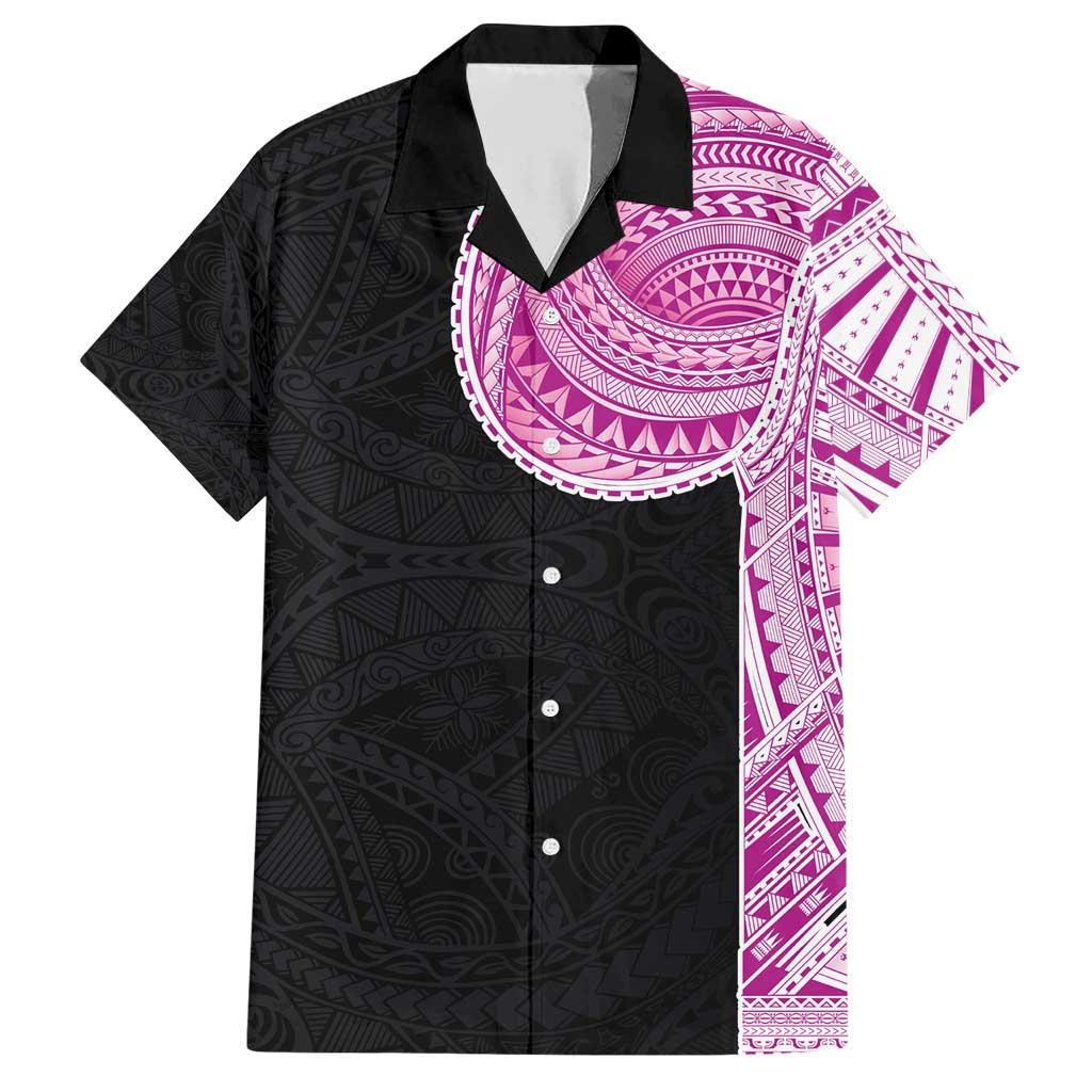 Samoan Art Tattoo Polynesian Pattern Family Matching Short Sleeve Bodycon Dress and Hawaiian Shirt Pink Out Color
