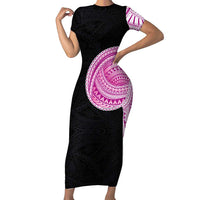 Samoan Art Tattoo Polynesian Pattern Family Matching Short Sleeve Bodycon Dress and Hawaiian Shirt Pink Out Color