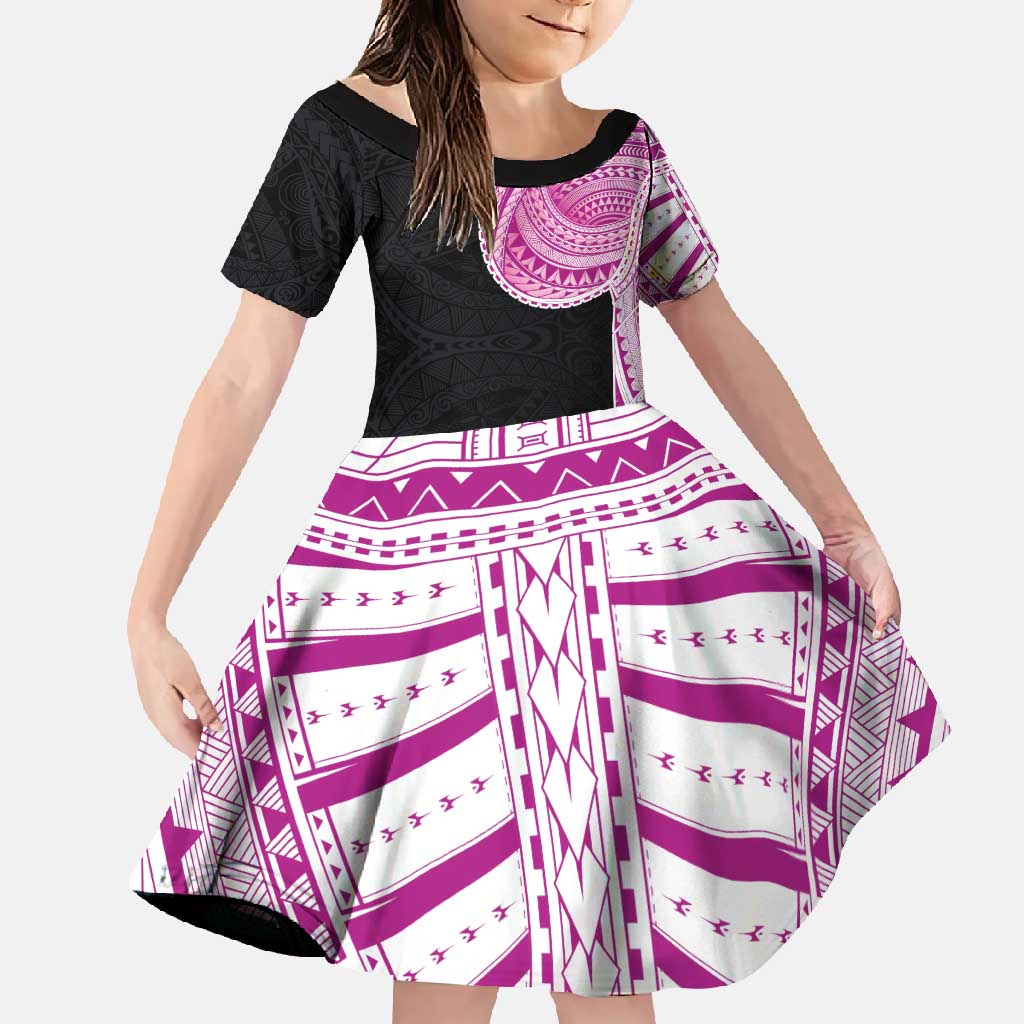 Samoan Art Tattoo Polynesian Pattern Family Matching Summer Maxi Dress and Hawaiian Shirt Pink Out Color