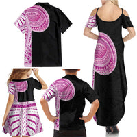 Samoan Art Tattoo Polynesian Pattern Family Matching Summer Maxi Dress and Hawaiian Shirt Pink Out Color