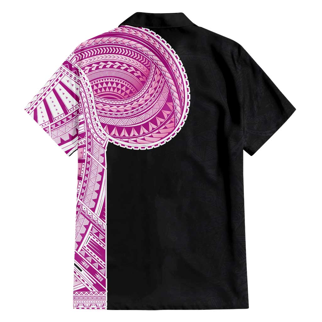 Samoan Art Tattoo Polynesian Pattern Family Matching Summer Maxi Dress and Hawaiian Shirt Pink Out Color