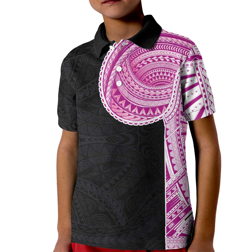 Samoan Art Tattoo Polynesian Pattern Kid Polo Shirt Pink Out Color