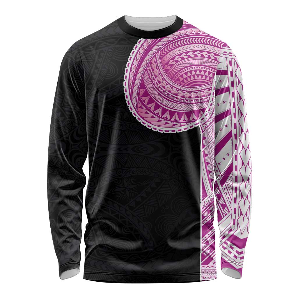 Samoan Art Tattoo Polynesian Pattern Long Sleeve Shirt Pink Out Color