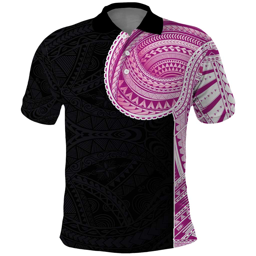 Samoan Art Tattoo Polynesian Pattern Polo Shirt Pink Out Color