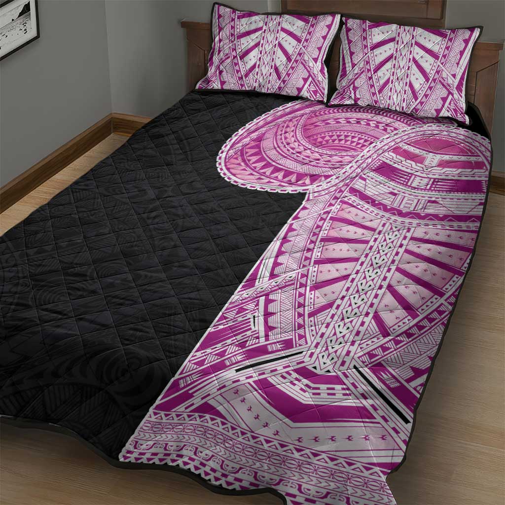 Samoan Art Tattoo Polynesian Pattern Quilt Bed Set Pink Out Color