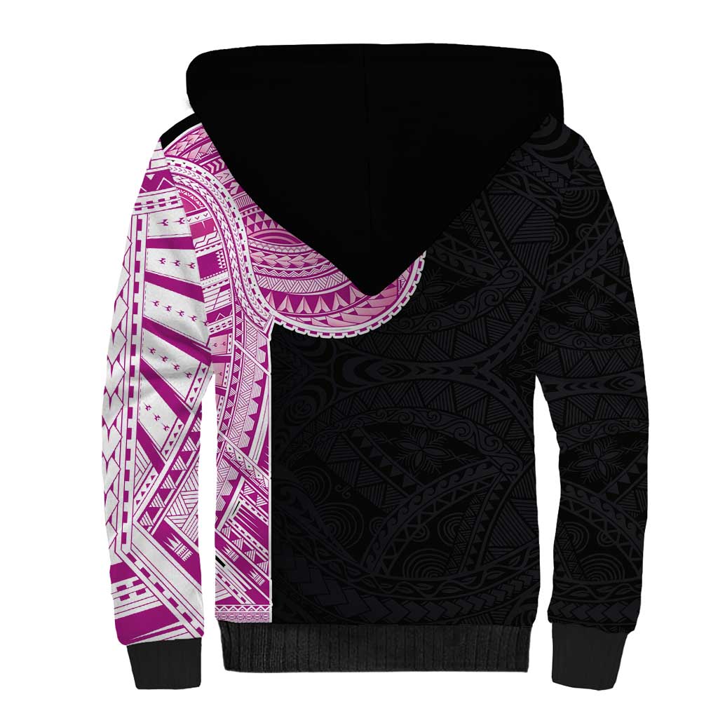 Samoan Art Tattoo Polynesian Pattern Sherpa Hoodie Pink Out Color