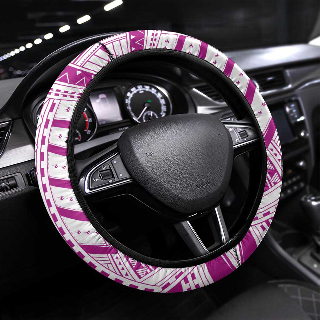 Samoan Art Tattoo Polynesian Pattern Steering Wheel Cover Pink Out Color