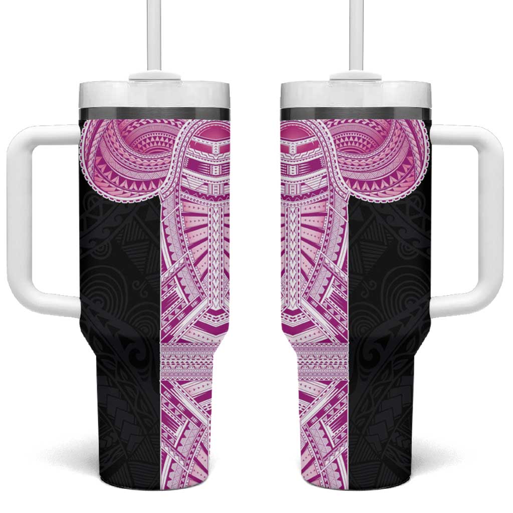Samoan Art Tattoo Polynesian Pattern Tumbler With Handle Pink Out Color