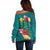 Aloha Kanaka Maoli Hawaii Flowers Off Shoulder Sweater With Polynesian Pattern Teal Color