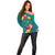 Aloha Kanaka Maoli Hawaii Flowers Off Shoulder Sweater With Polynesian Pattern Teal Color