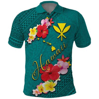 Aloha Kanaka Maoli Hawaii Flowers Polo Shirt With Polynesian Pattern Teal Color