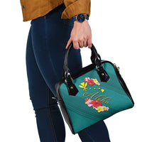 Aloha Kanaka Maoli Hawaii Flowers Shoulder Handbag With Polynesian Pattern Teal Color LT03 - Polynesian Pride