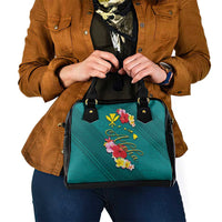 Aloha Kanaka Maoli Hawaii Flowers Shoulder Handbag With Polynesian Pattern Teal Color LT03 - Polynesian Pride