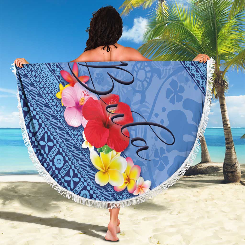 Bula Fiji Hibiscus and Plumeria Flowers Beach Blanket Tapa Tattoo Polynesian Pattern
