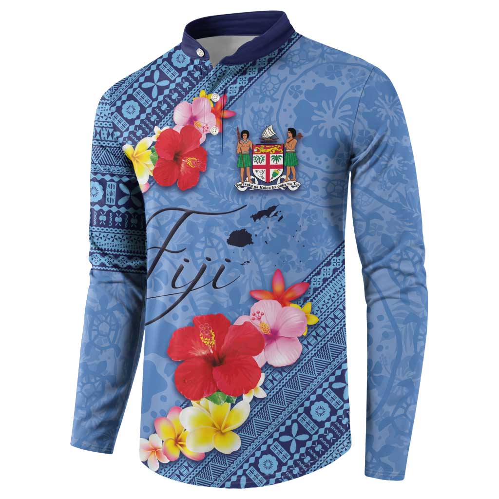 Bula Fiji Hibiscus and Plumeria Flowers Button Sweatshirt Tapa Tattoo Polynesian Pattern