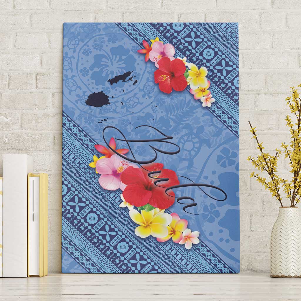 Bula Fiji Hibiscus and Plumeria Flowers Canvas Wall Art Tapa Tattoo Polynesian Pattern