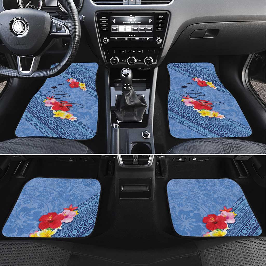 Bula Fiji Hibiscus and Plumeria Flowers Car Mats Tapa Tattoo Polynesian Pattern