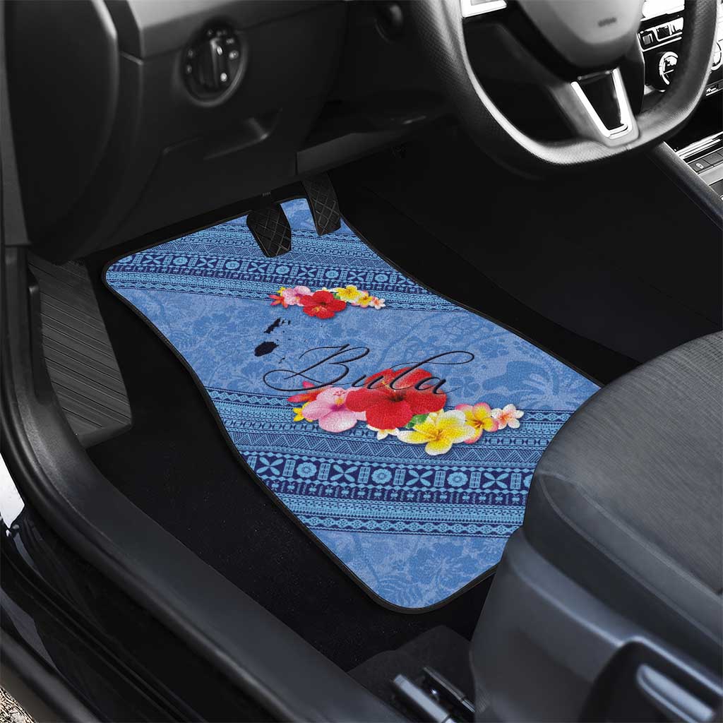 Bula Fiji Hibiscus and Plumeria Flowers Car Mats Tapa Tattoo Polynesian Pattern