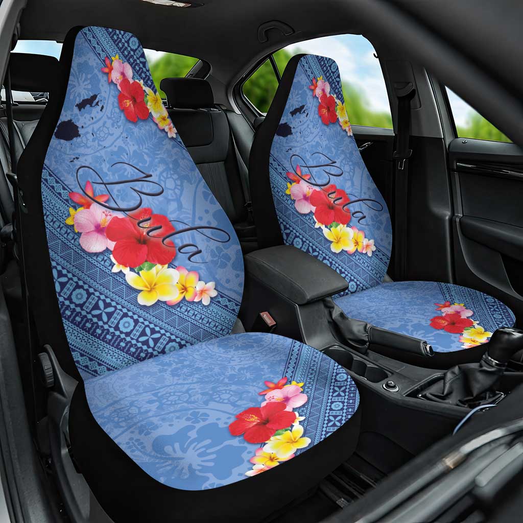 Bula Fiji Hibiscus and Plumeria Flowers Car Seat Cover Tapa Tattoo Polynesian Pattern