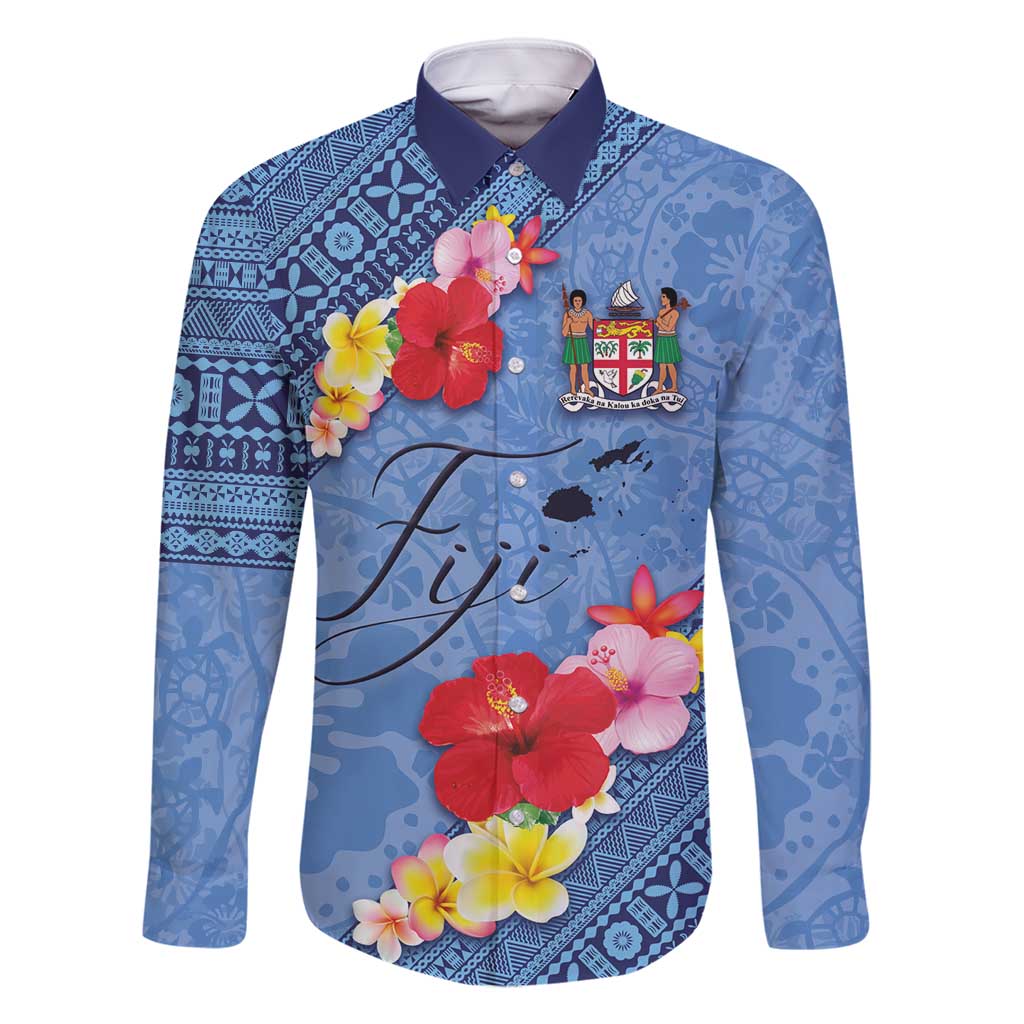 Bula Fiji Hibiscus and Plumeria Flowers Family Matching Long Sleeve Bodycon Dress and Hawaiian Shirt Tapa Tattoo Polynesian Pattern