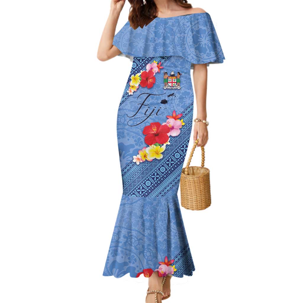 Bula Fiji Hibiscus and Plumeria Flowers Family Matching Mermaid Dress and Hawaiian Shirt Tapa Tattoo Polynesian Pattern