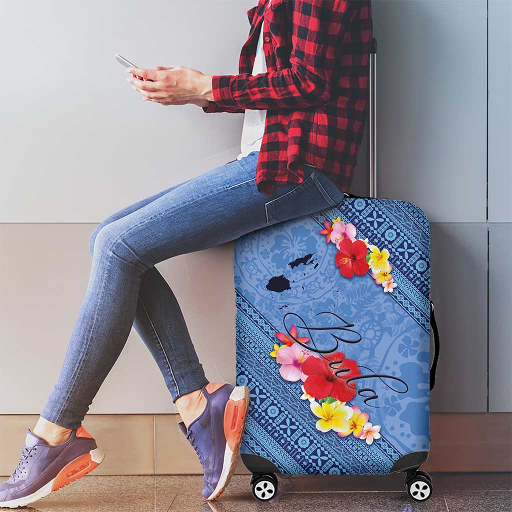 Bula Fiji Hibiscus and Plumeria Flowers Luggage Cover Tapa Tattoo Polynesian Pattern