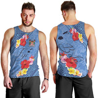 Bula Fiji Hibiscus and Plumeria Flowers Men Tank Top Tapa Tattoo Polynesian Pattern