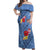 Bula Fiji Hibiscus and Plumeria Flowers Off Shoulder Maxi Dress Tapa Tattoo Polynesian Pattern