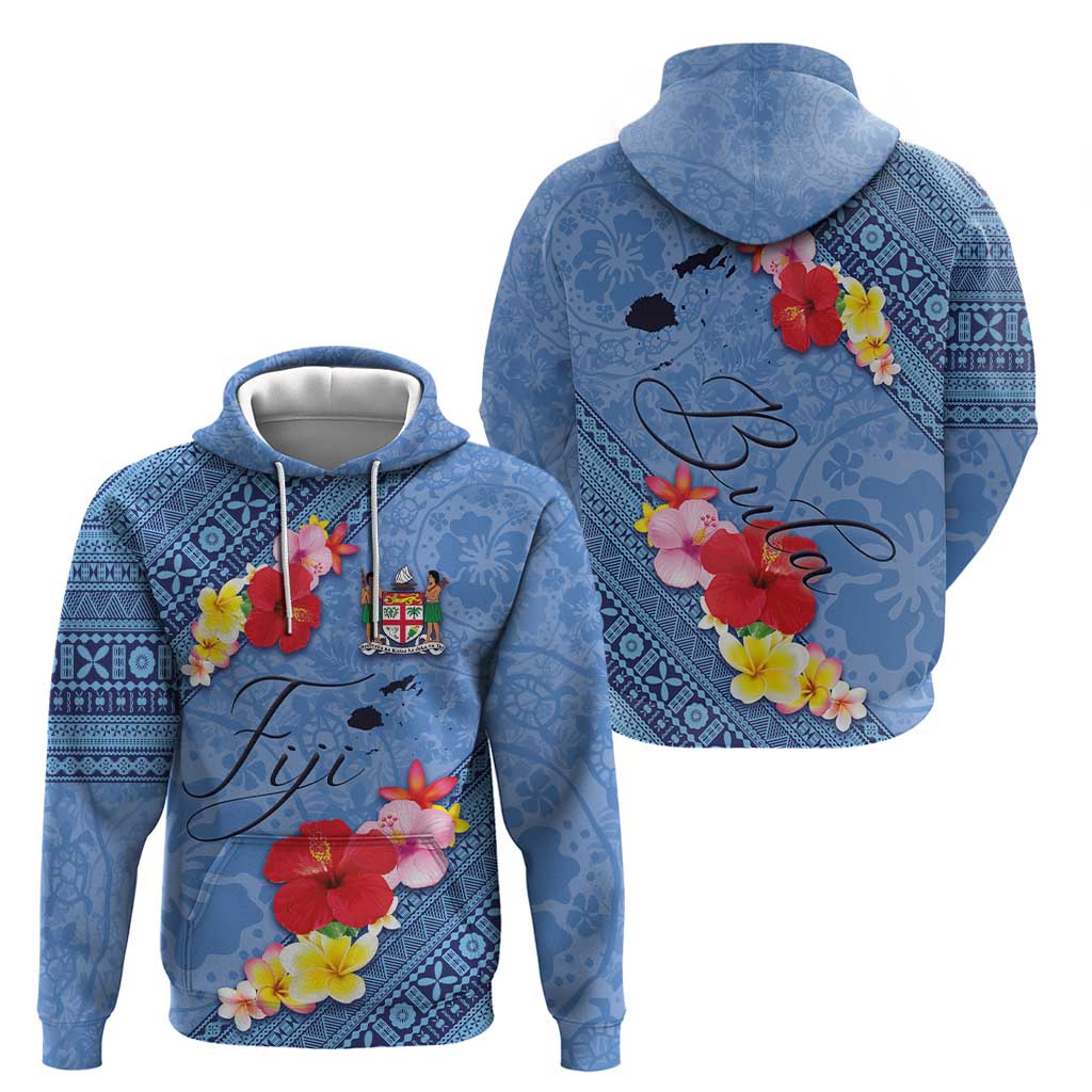 Bula Fiji Hibiscus and Plumeria Flowers Zip Hoodie Tapa Tattoo Polynesian Pattern LT03 - Polynesian Pride