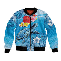 Hawaii Sea Turtle and Tropical Flowers Bomber Jacket Polynesian Tattoo Undersea Vibe