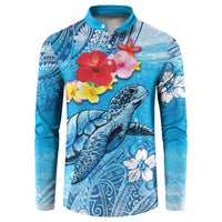Hawaii Sea Turtle and Tropical Flowers Button Sweatshirt Polynesian Tattoo Undersea Vibe