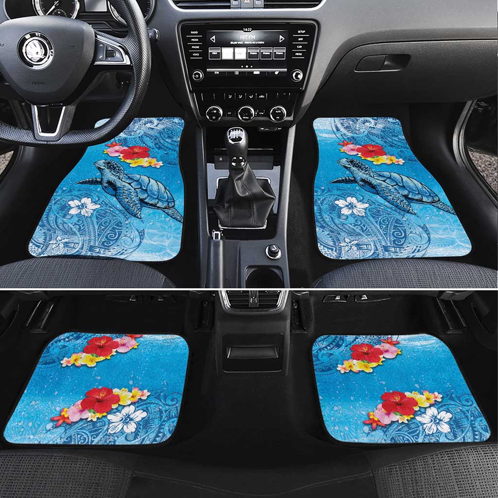 Hawaii Sea Turtle and Tropical Flowers Car Mats Polynesian Tattoo Undersea Vibe