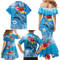 Hawaii Sea Turtle and Tropical Flowers Family Matching Mermaid Dress and Hawaiian Shirt Polynesian Tattoo Undersea Vibe