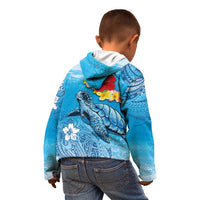 Hawaii Sea Turtle and Tropical Flowers Kid Hoodie Polynesian Tattoo Undersea Vibe