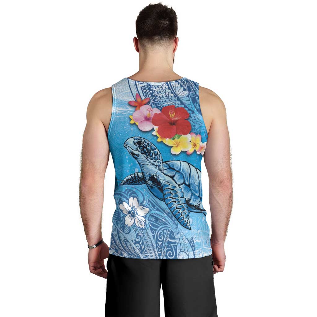Hawaii Sea Turtle and Tropical Flowers Men Tank Top Polynesian Tattoo Undersea Vibe