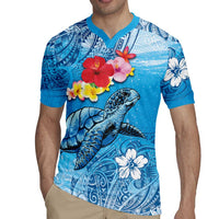 Hawaii Sea Turtle and Tropical Flowers Rugby Jersey Polynesian Tattoo Undersea Vibe