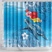 Hawaii Sea Turtle and Tropical Flowers Shower Curtain Polynesian Tattoo Undersea Vibe