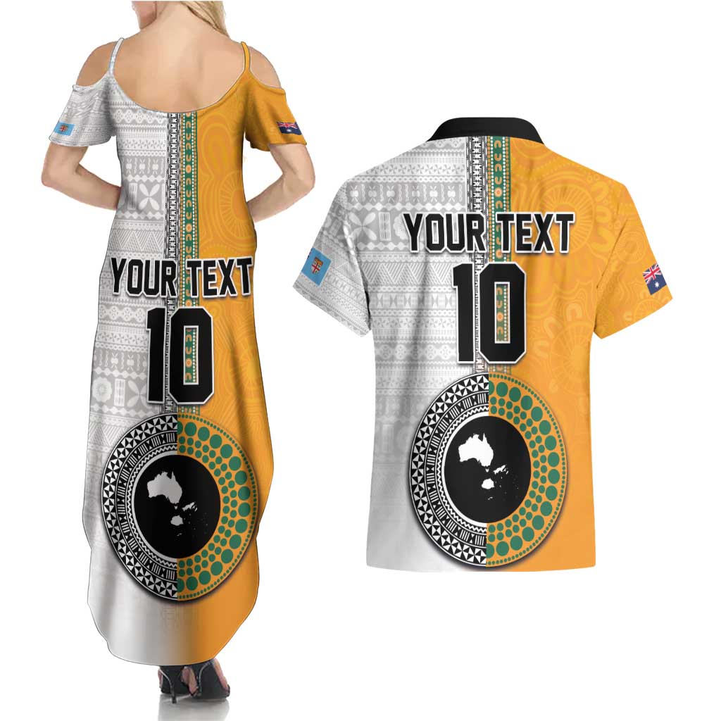 Custom Fiji and Australia Rugby Couples Matching Summer Maxi Dress and Hawaiian Shirt Aboriginal and Fijian Masi Pattern