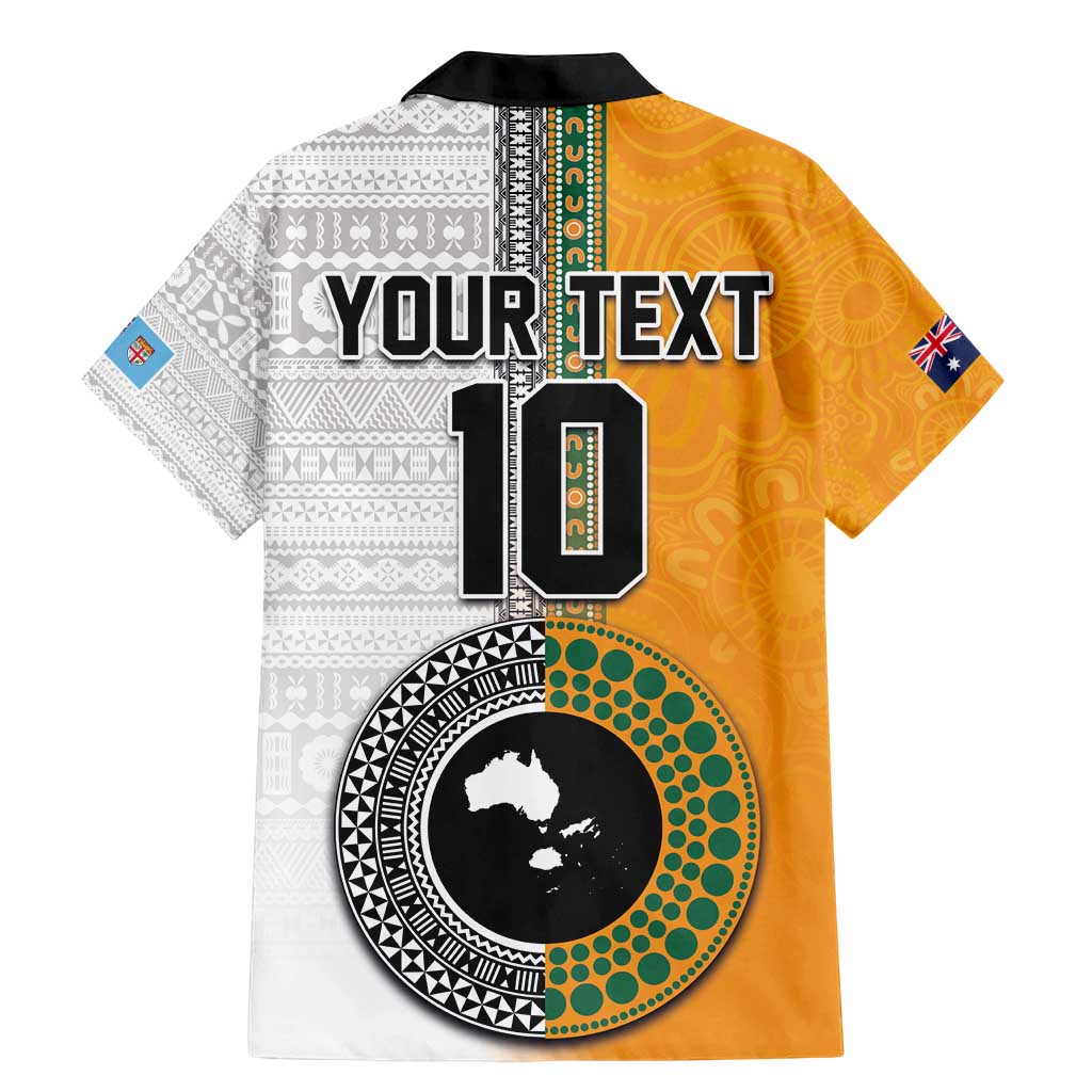 Custom Fiji and Australia Rugby Family Matching Mermaid Dress and Hawaiian Shirt Aboriginal and Fijian Masi Pattern