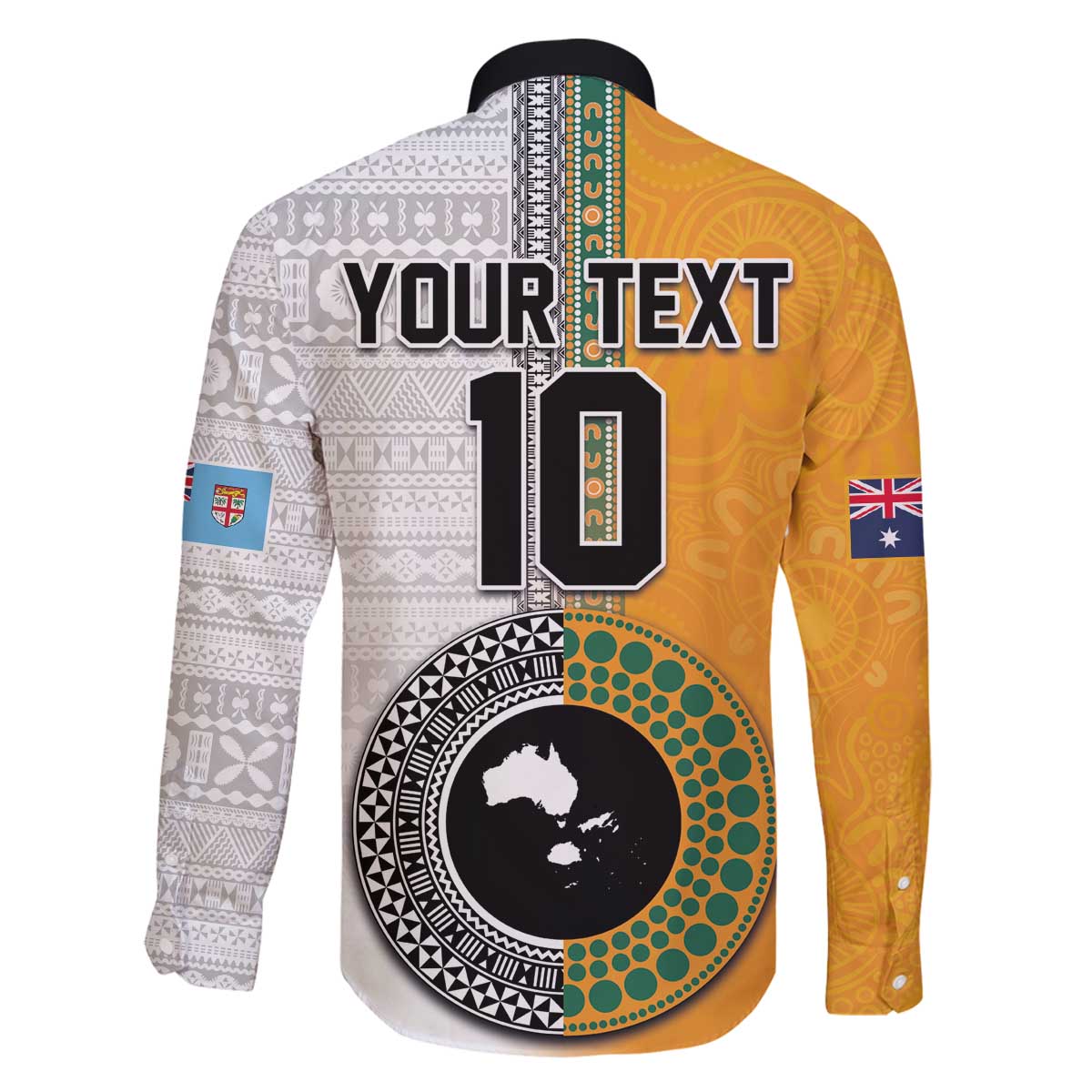 Custom Fiji and Australia Rugby Family Matching Off The Shoulder Long Sleeve Dress and Hawaiian Shirt Aboriginal and Fijian Masi Pattern