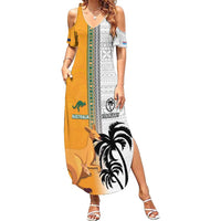 Custom Fiji and Australia Rugby Family Matching Summer Maxi Dress and Hawaiian Shirt Aboriginal and Fijian Masi Pattern