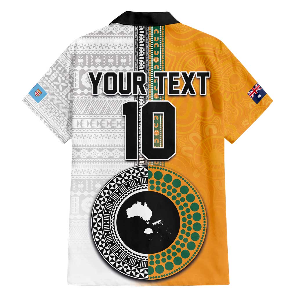 Custom Fiji and Australia Rugby Family Matching Tank Maxi Dress and Hawaiian Shirt Aboriginal and Fijian Masi Pattern